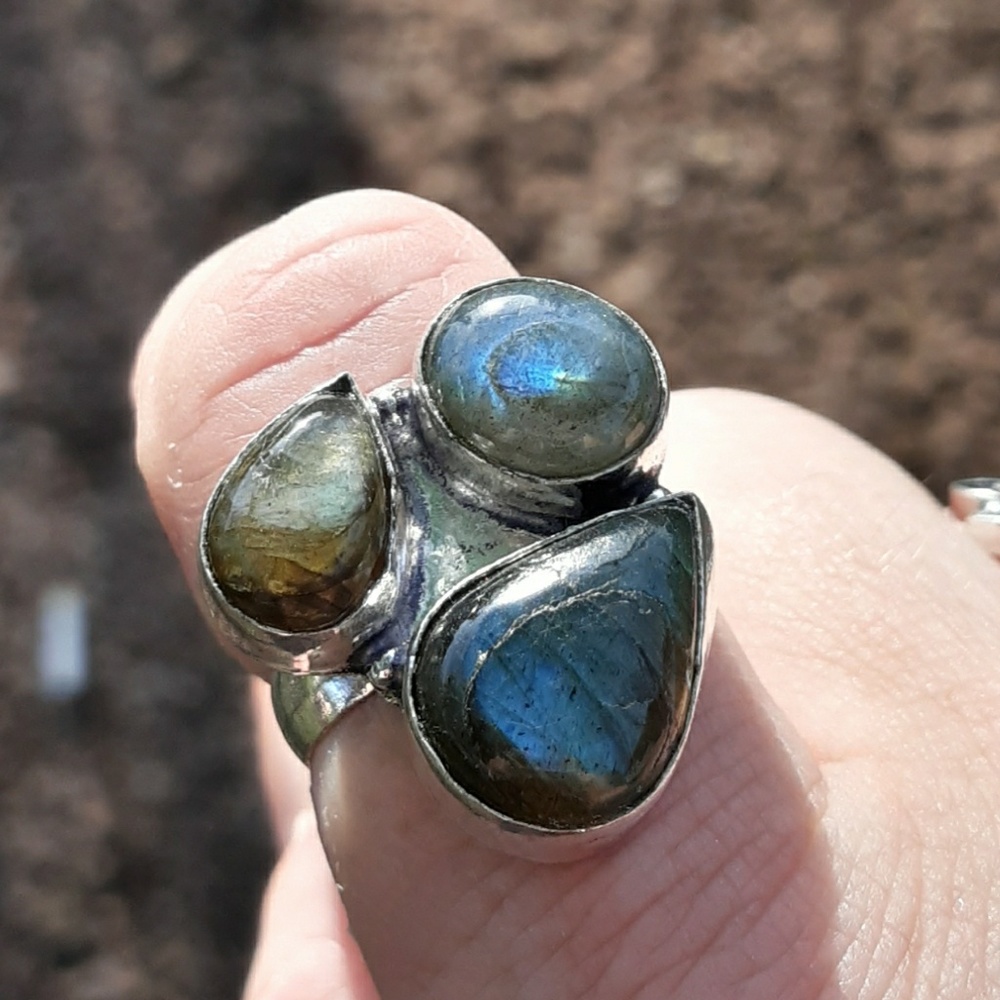 New Multi Labradorite Silver Ring. Size 8.5